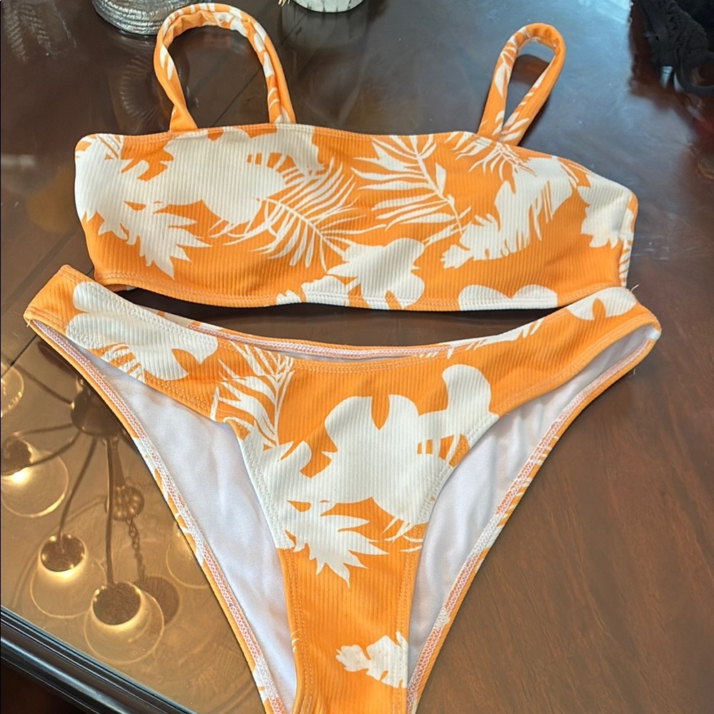 Tropical Orange and White Bikini Set